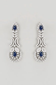 White Finish Faux Diamond & Blue Stone Necklace Set