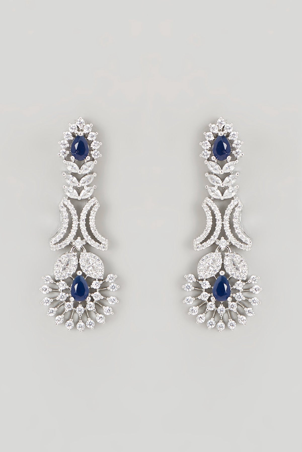 White Finish Faux Diamond & Blue Stone Necklace Set