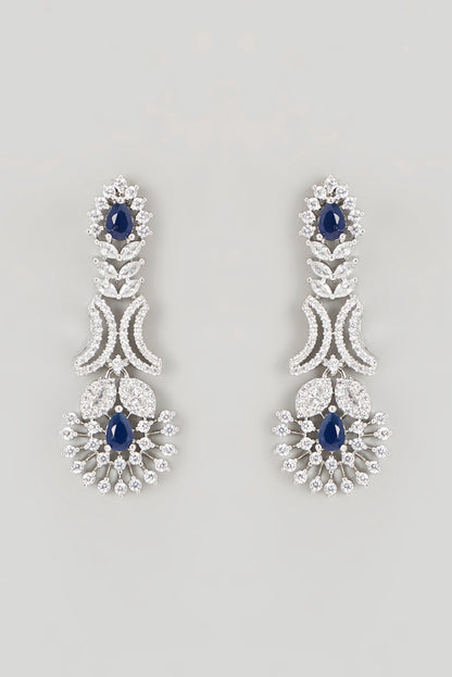 White Finish Faux Diamond & Blue Stone Necklace Set