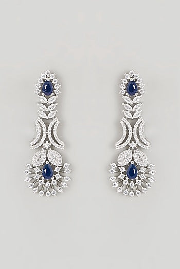 White Finish Faux Diamond & Blue Stone Necklace Set