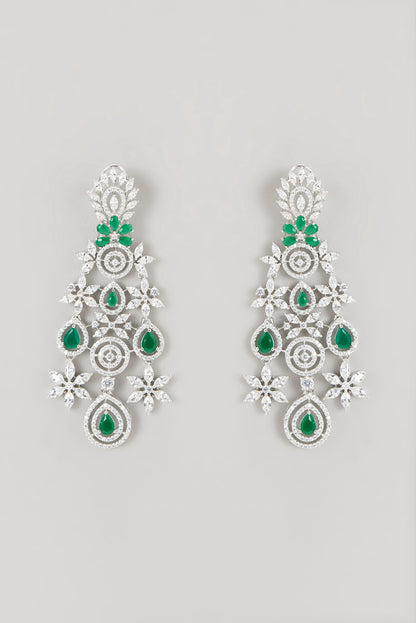 White Finish Faux Diamond & Emerald Choker Necklace Set