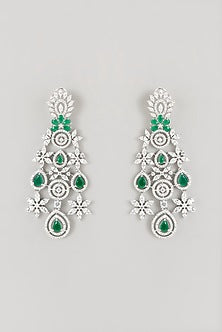 White Finish Faux Diamond & Emerald Choker Necklace Set