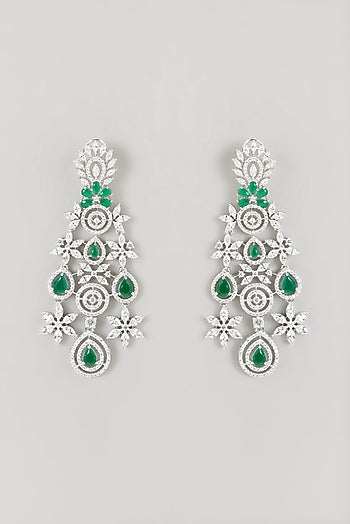 White Finish Faux Diamond & Emerald Choker Necklace Set
