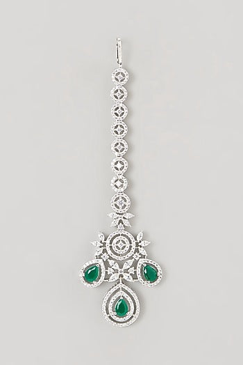 White Finish Faux Diamond & Emerald Choker Necklace Set
