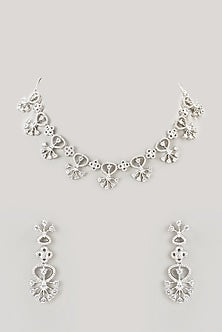 White Finish Faux Diamond Necklace Set