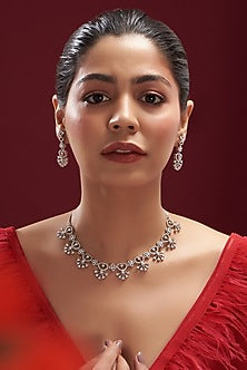 White Finish Faux Diamond Necklace Set