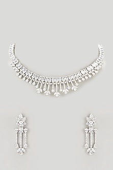 White Finish Faux Diamond Necklace Set