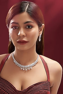 White Finish Faux Diamond Necklace Set