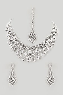White Finish Faux Diamond Necklace Set