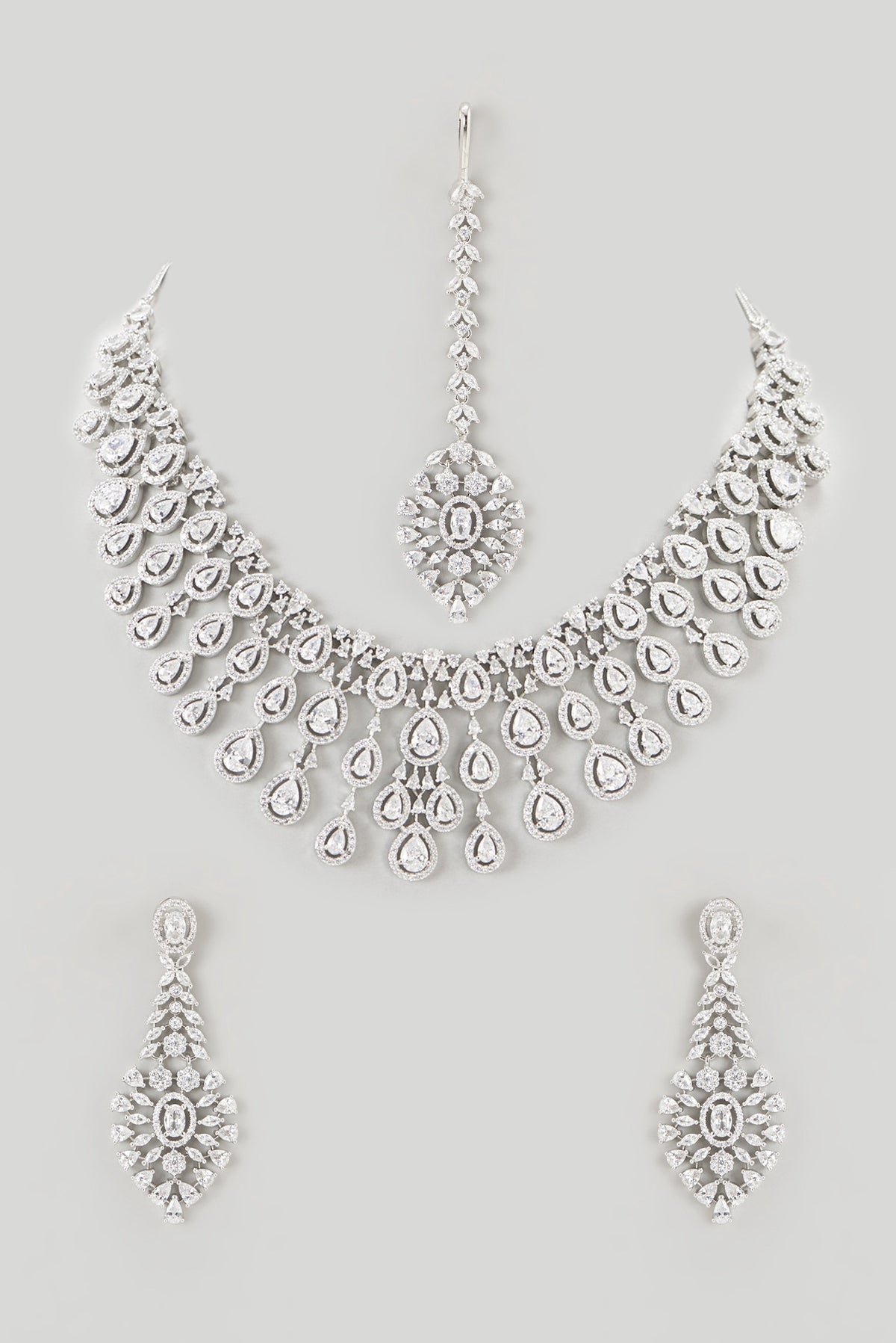 White Finish Faux Diamond Necklace Set