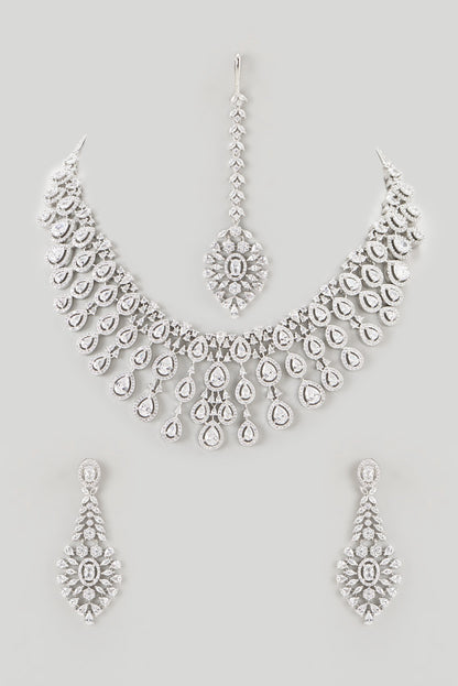 White Finish Faux Diamond Necklace Set