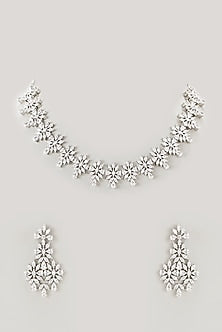 White Finish Faux Diamond Necklace Set