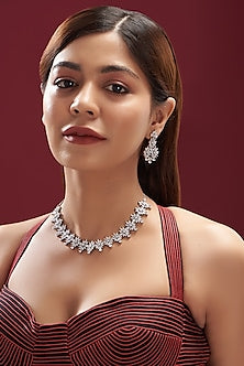 White Finish Faux Diamond Necklace Set