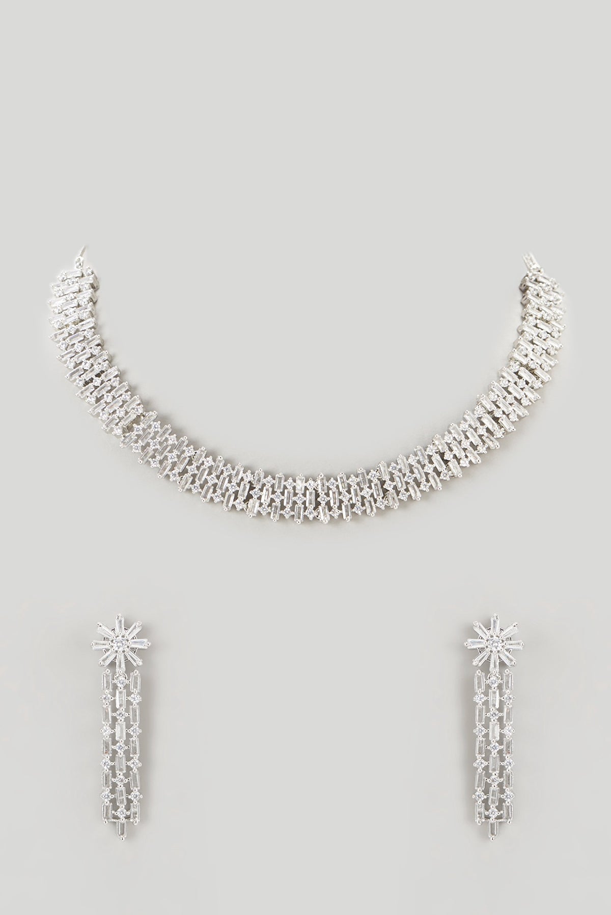 White Finish Faux Diamond Necklace Set