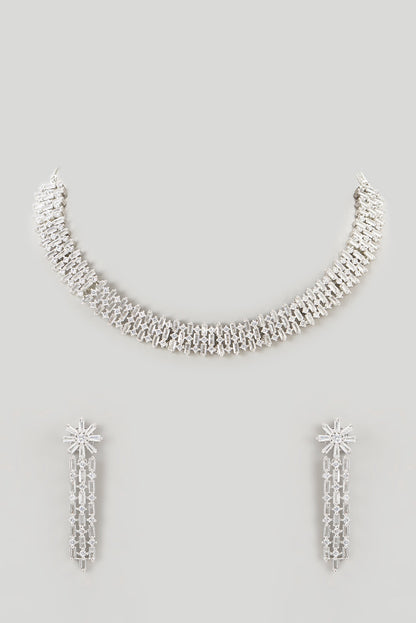 White Finish Faux Diamond Necklace Set