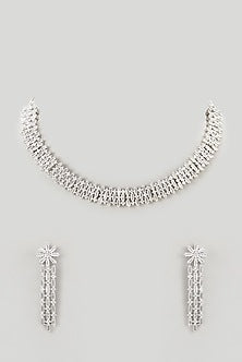 White Finish Faux Diamond Necklace Set