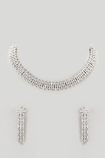 White Finish Faux Diamond Necklace Set