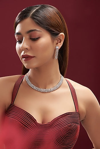 White Finish Faux Diamond Necklace Set