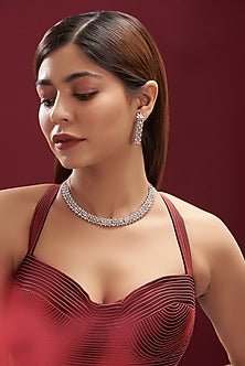 White Finish Faux Diamond Necklace Set
