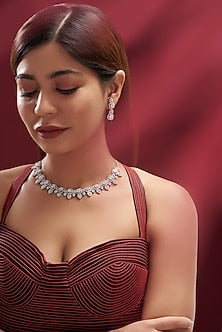 White Finish Faux Diamond Necklace Set