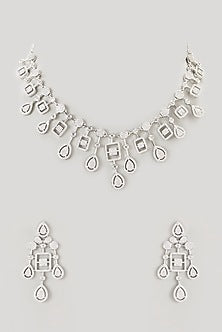 White Finish Faux Diamond Necklace Set