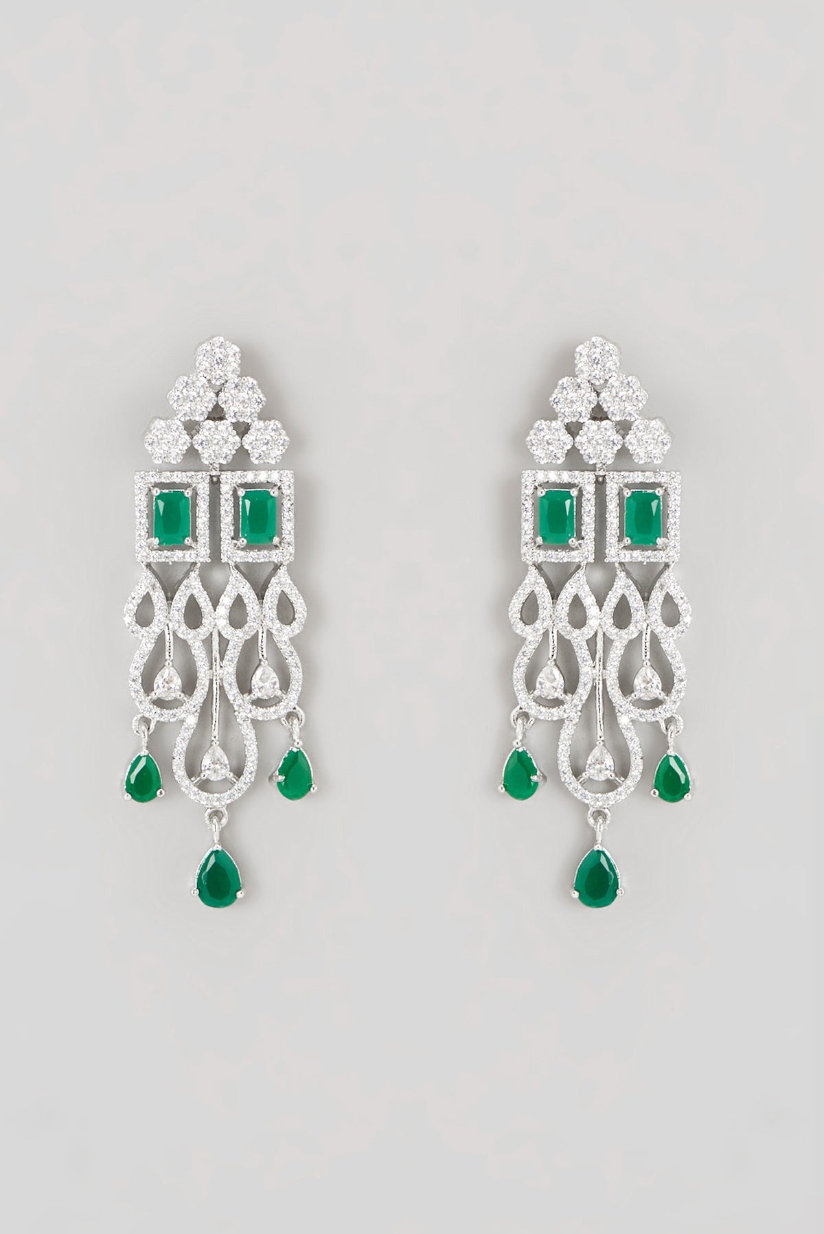 White Finish Zircon & Emerald Stone Layered Necklace Set
