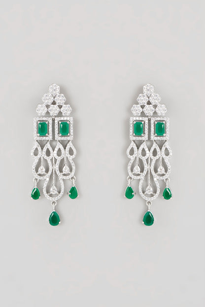 White Finish Zircon & Emerald Stone Layered Necklace Set