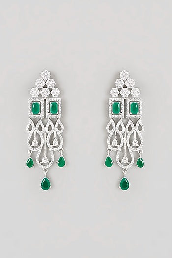 White Finish Zircon & Emerald Stone Layered Necklace Set