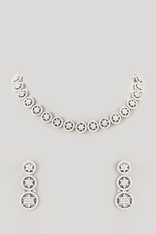 White Finish Faux Diamond Necklace Set