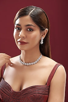 White Finish Faux Diamond Necklace Set