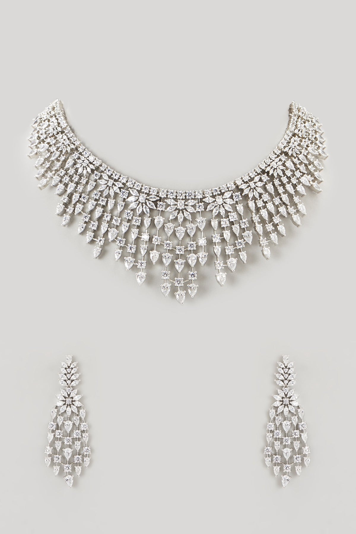White Finish Faux Diamond Necklace Set