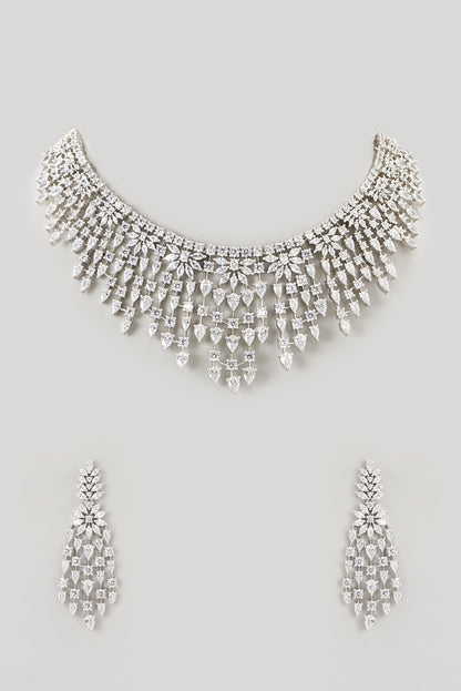 White Finish Faux Diamond Necklace Set