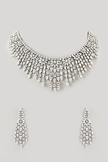 White Finish Faux Diamond Necklace Set