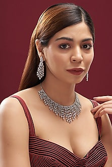 White Finish Faux Diamond Necklace Set