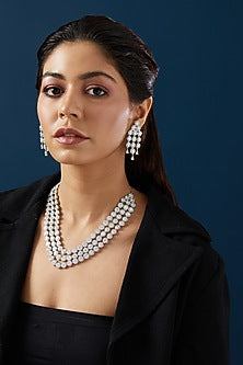 White Finish Zircon Necklace Set