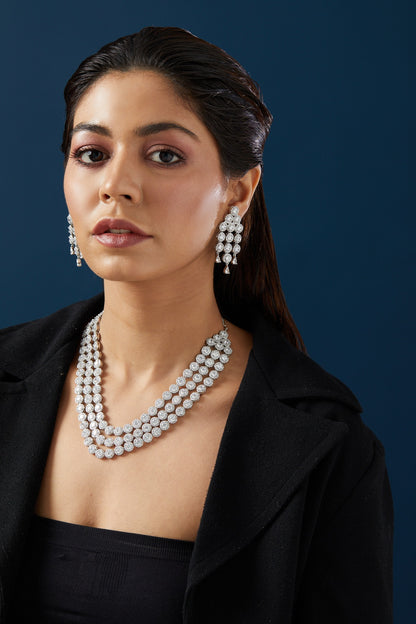 White Finish Zircon Necklace Set