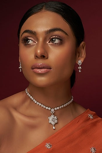 White Finish Zircon Necklace Set