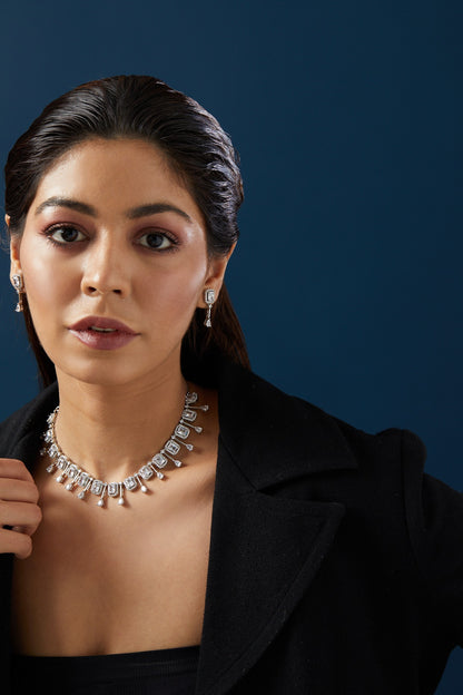 White Finish Zircon Necklace Set