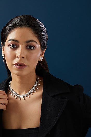 White Finish Zircon Necklace Set