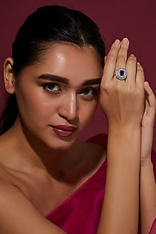 White Finish Zircon & Blue Stone Ring