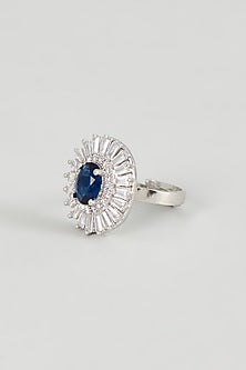White Finish Zircon & Blue Stone Ring