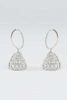 White Finish Zircon Jhumka Earrings
