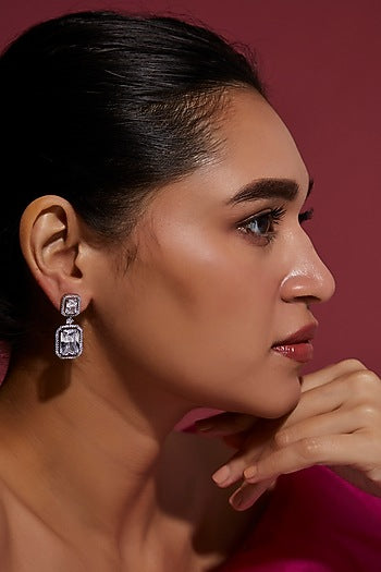White Finish Zircon Dangler Earrings