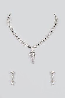 White Finish Zircon & Pearl Necklace Set
