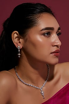 White Finish Zircon & Pearl Necklace Set