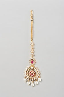 Gold Finish Zircon & Ruby Maangtikka
