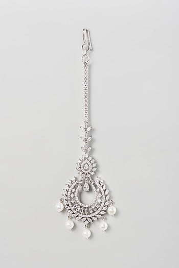 White Finish Zircon & Pearl Maangtikka