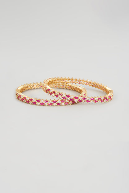 Rose Gold Finish Ruby & Zircon Bangles (Set of 2)