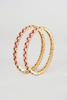 Rose Gold Finish Ruby & Zircon Bangles (Set of 2)