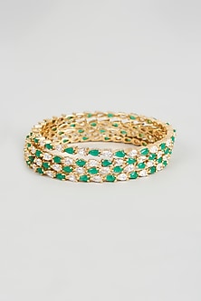 Gold Finish Zircon & Emerald Bangles (Set of 4)